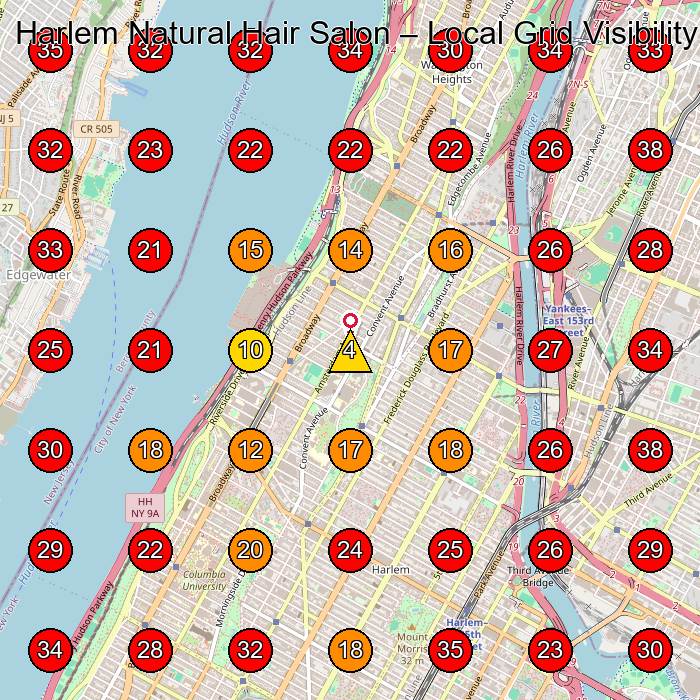 Harlem Natural Hair Salon GeoGrid visibility map for Hair Salon in New York